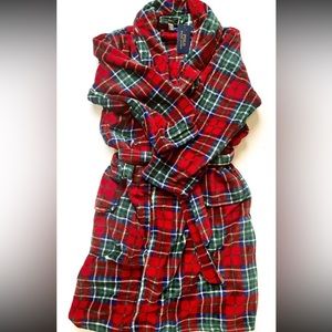 POLO RALPH LAUREN Men's Size Large Microfiber Plush Shawl Collar Robe Red Plaid